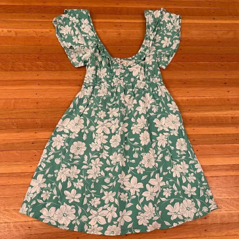 Billabong Enchant Me Green floral short sleeve dress